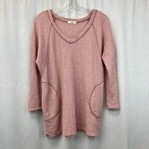 Cherish Womens Pullover Sweater Pink Waffle Knit Long Sleeve Raglan Medium